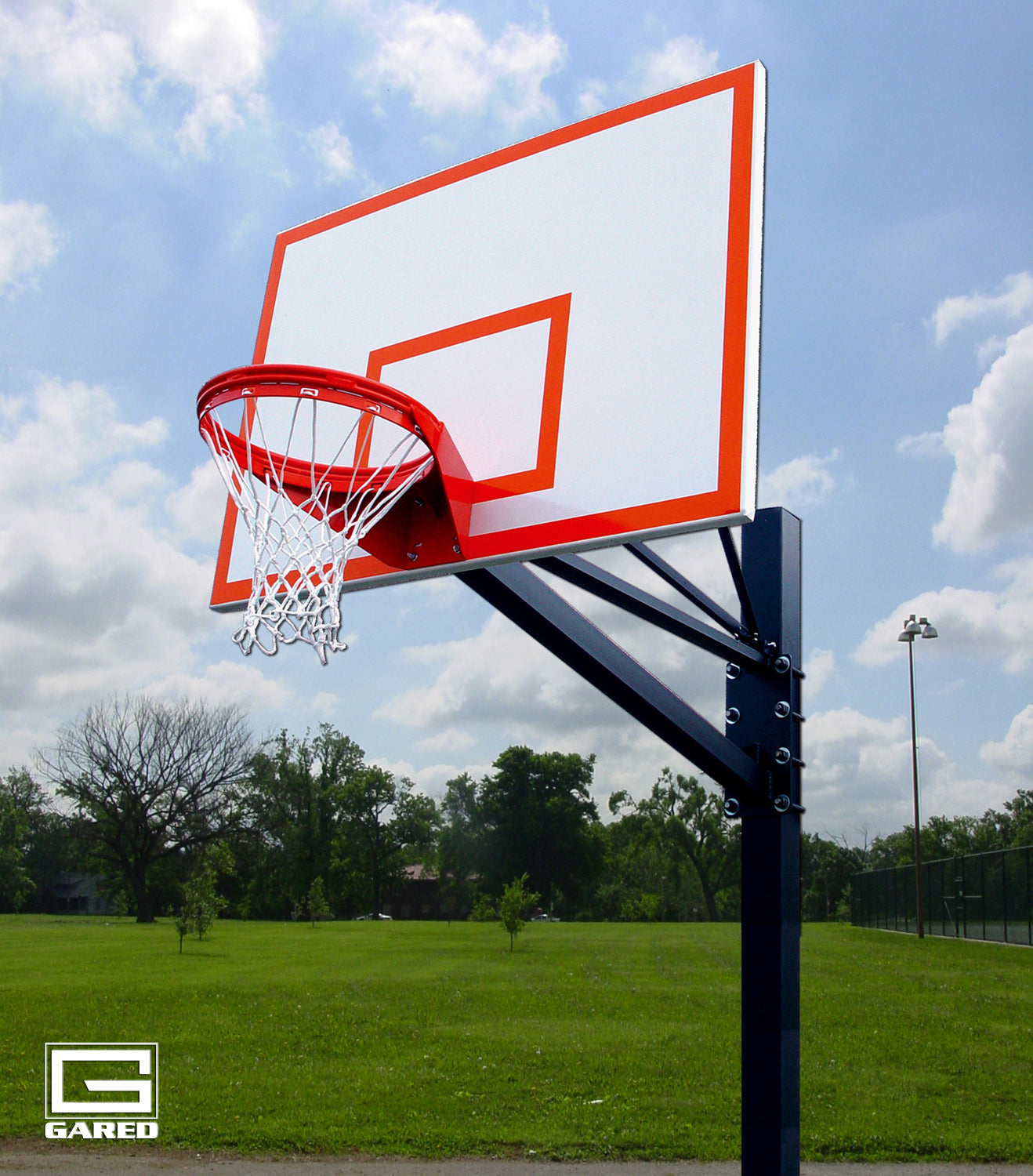 Gared Endurance® Playground 6' Square Post Fixed Height In Ground Basketball Hoop Steel Backboard