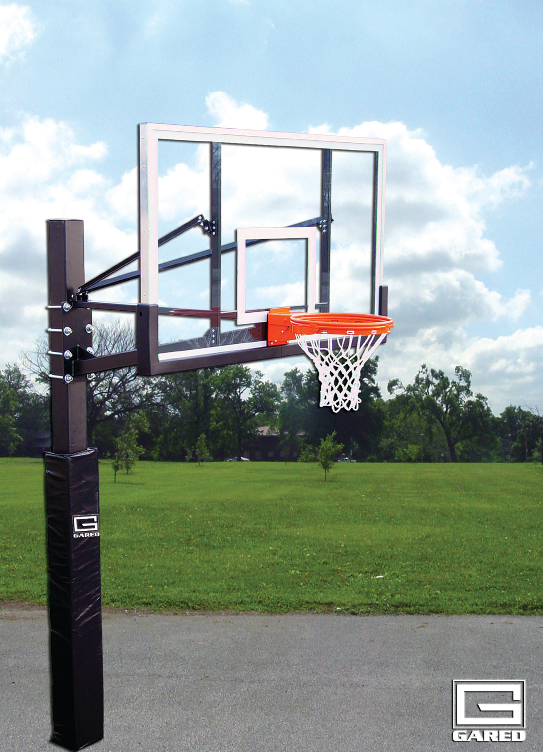 Gared Endurance® Playground 6' Square Post Fixed Height In Ground Basketball Hoop Glass Backboard